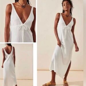 Free People White Midi Tie-Front Slip Dress